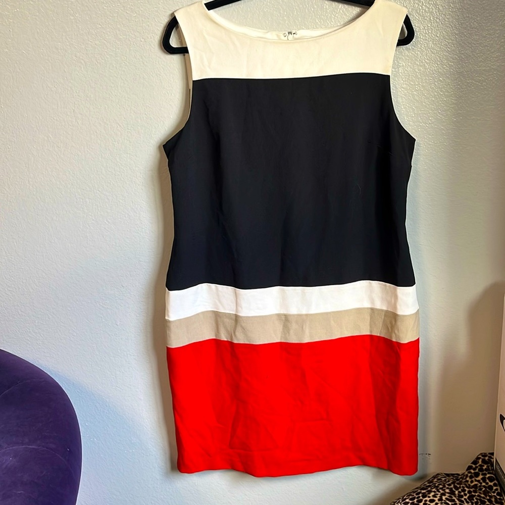 Studio One Women's Sleeveless Dress Orange & Black Wide Stripes Size 16